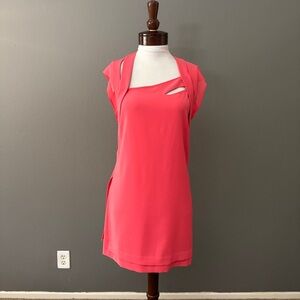 Kooples Crepe Coral Salmon Pink Cut Out detail Dress Sz S Fall Cocktail